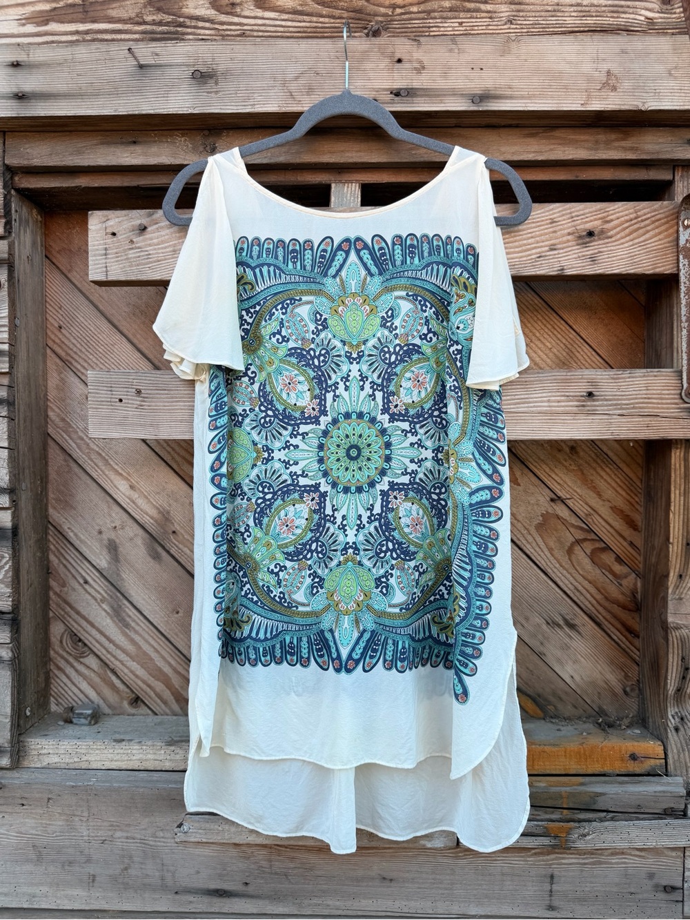 Maeve 100% Silk Ivory Cold-Shoulder Tunic